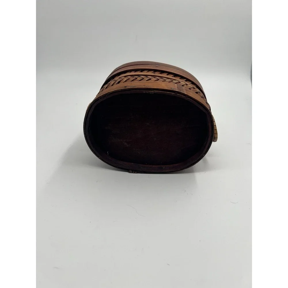Vintage Wicker Trinket Jewelry Box Woven Wicker Lidded